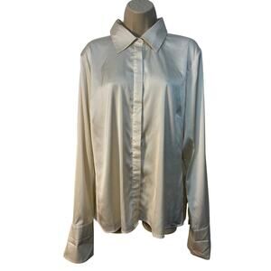 Boston Proper Women’s Long Sleeve Button Up Collared Blouse‎ Color Crème Size 16